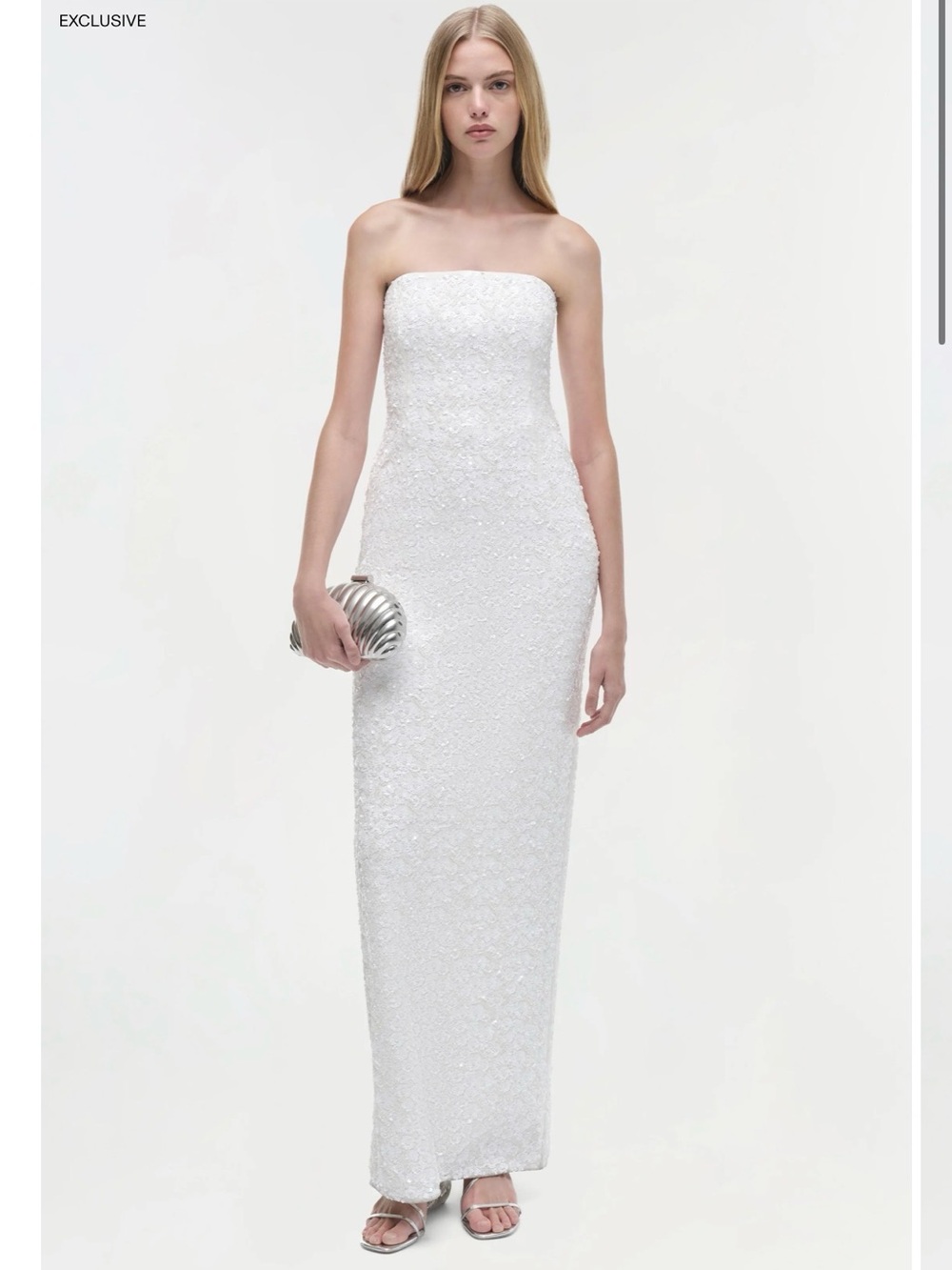 Jonathan Simkhai White Strapless Sequin Column Gown